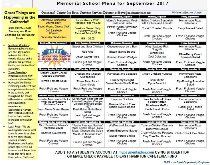 What's for School Lunch? Memorial School